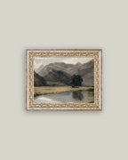 River Mountainscape Framed Antique Art