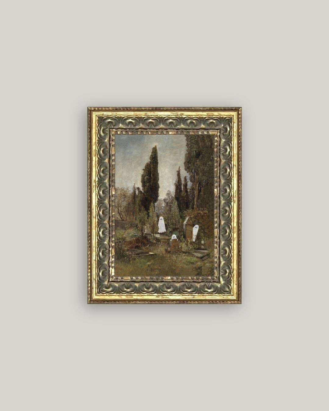 Graveyard Ghosts Framed Antique Art