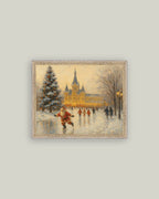 Skating Santa Framed Antique Art