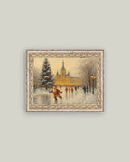 Skating Santa Framed Antique Art