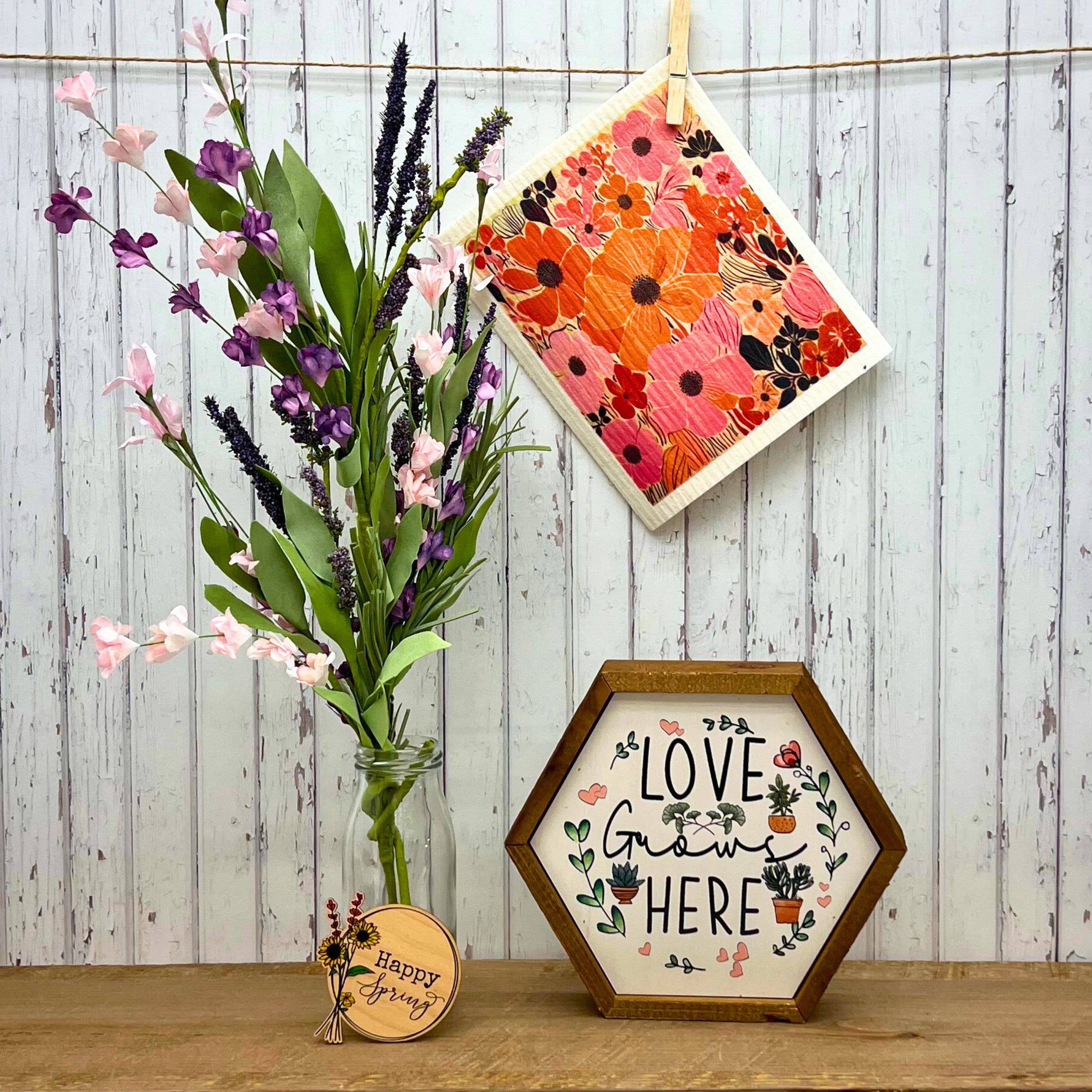 Pink Summer Flowers Swedish Dishcloths - Home Decor
