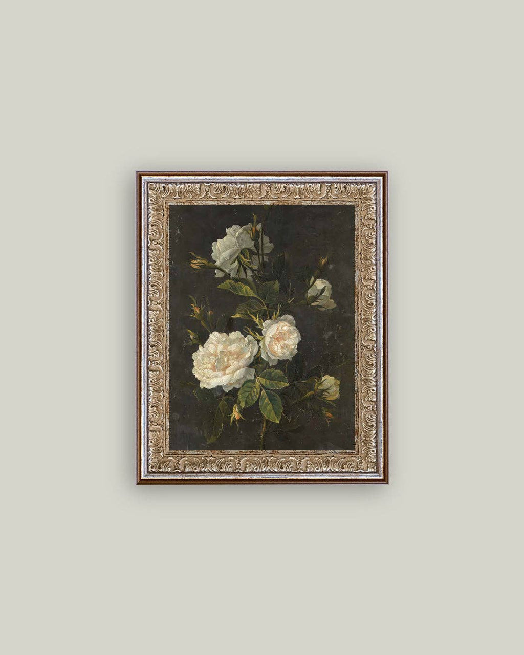 Moody Still Life Rose Framed Antique Art