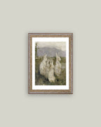 Bunnies in a Field Framed Antique Art