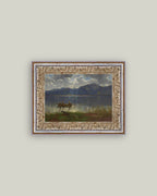 Fishermen on Lake Framed Antique Art